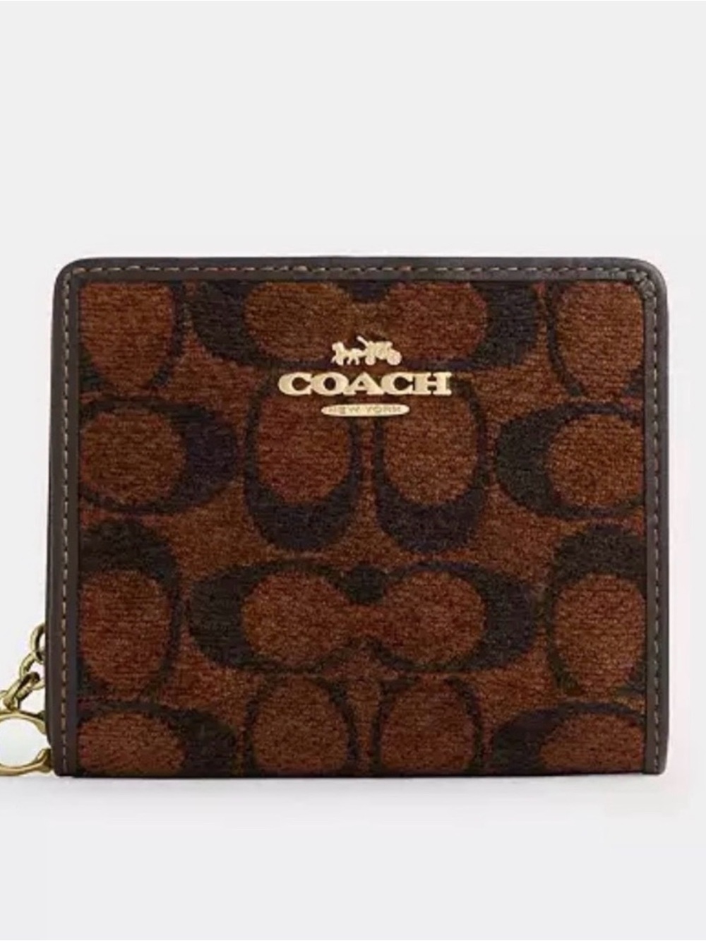 Coach Brown Signature Zip Card Holder with Gold Logo